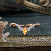 2 Prong Marquise & Round Cut Citrine Curved Wedding Band Stacking Ring